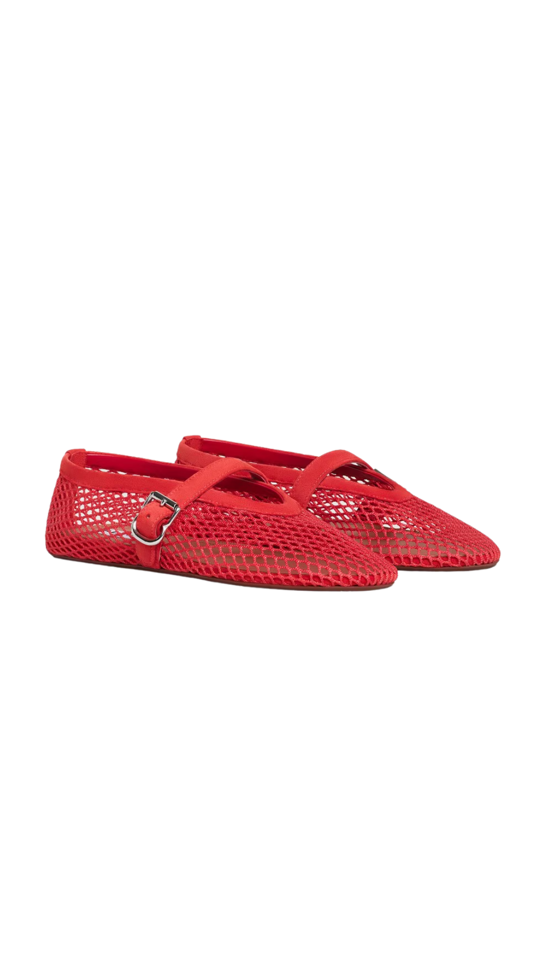 Ballet Flats in Orange-Red Fishnet and Suede