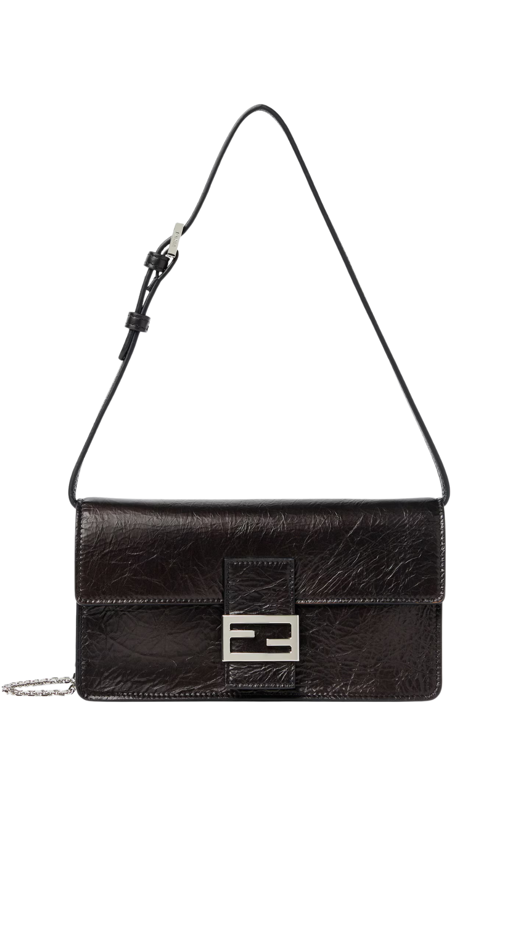 Tube Wallet On Chain in Black Cracked Leather Wallet