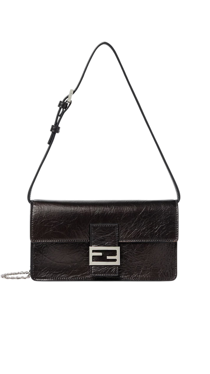 Tube Wallet On Chain in Black Cracked Leather Wallet