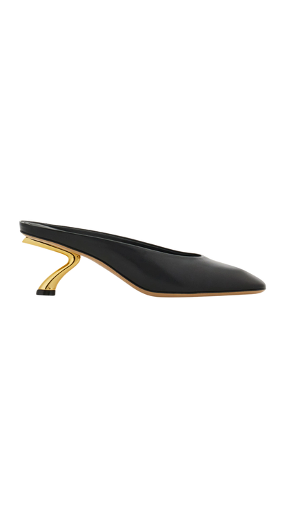 S-Shaped Heel Mules in Black