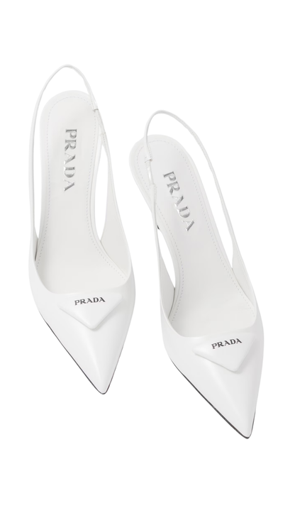 Brushed Leather Slingback Pumps in White