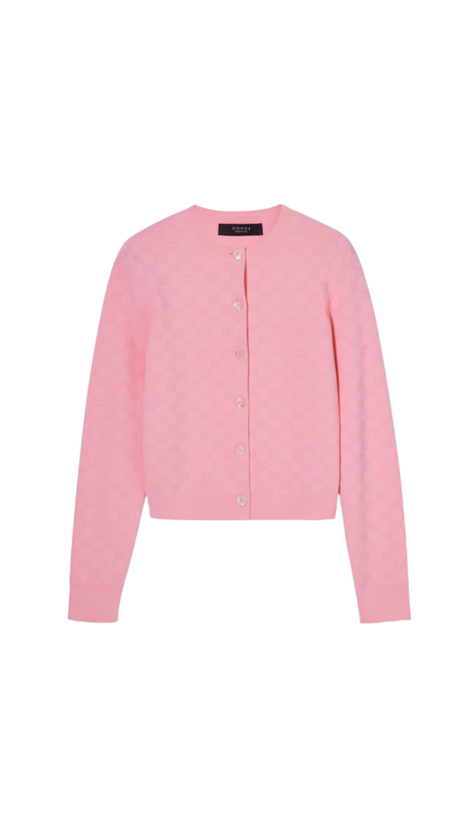 GG Fine Fabric Jacquard Cardigan in Light Pink