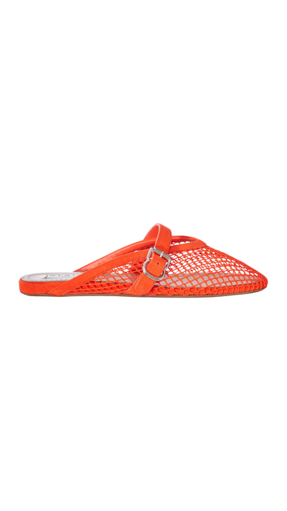 Flat Mule in Orange Mesh And Suede