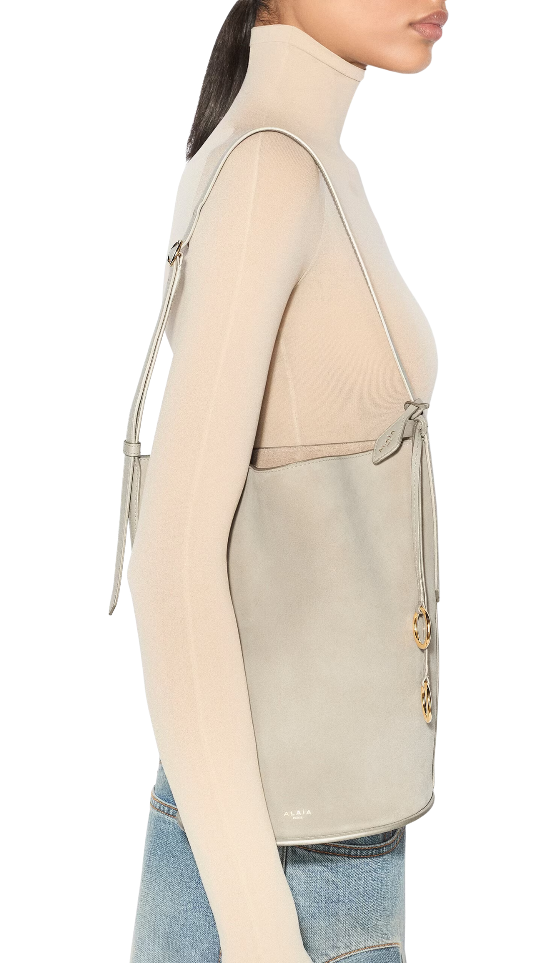 Hip Small Bucket Bi-Material Bag In Leather