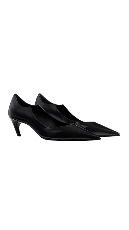 Valerie Low Pump in Black Glazed Leather
