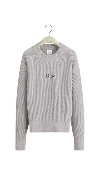 Oversized Sweater in Gray Wool and Cashmere Ribbed Knit