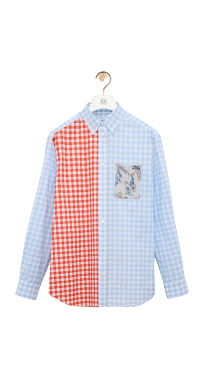 Shirt in Light Blue/Orange Cotton
