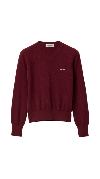 V-Neck Wool Cardigan in Amaranth Red