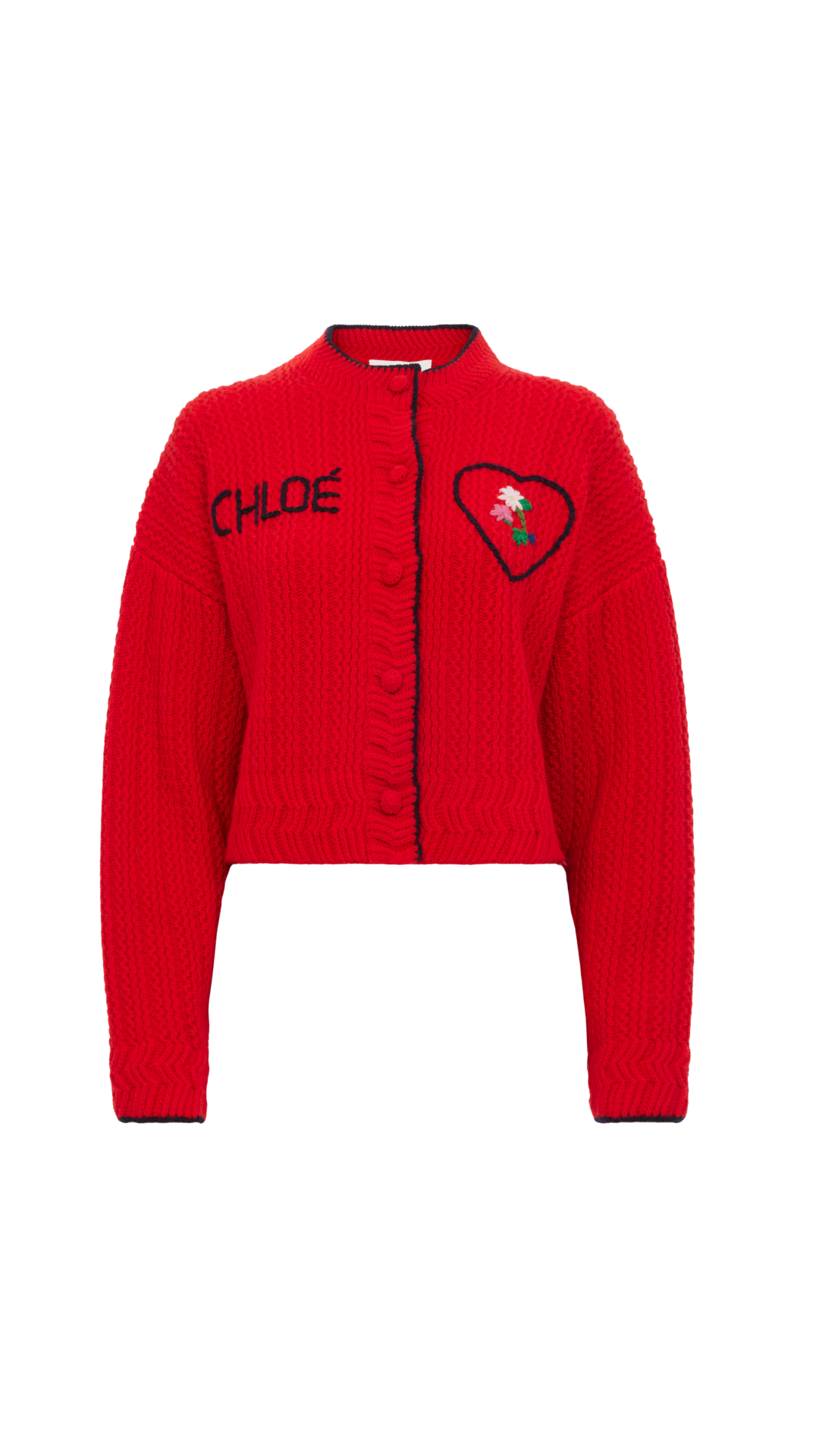 Short Wool and Cashmere Knitted Logo Cardigan in Red