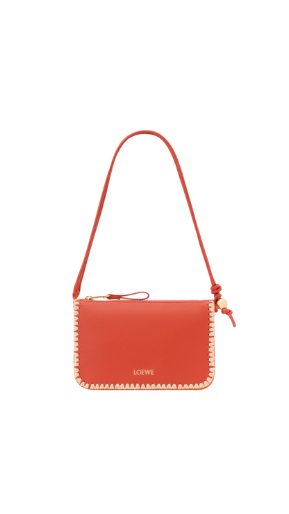 Rio Pouch in Classic Calfskin and Raffia in Deep Saffron