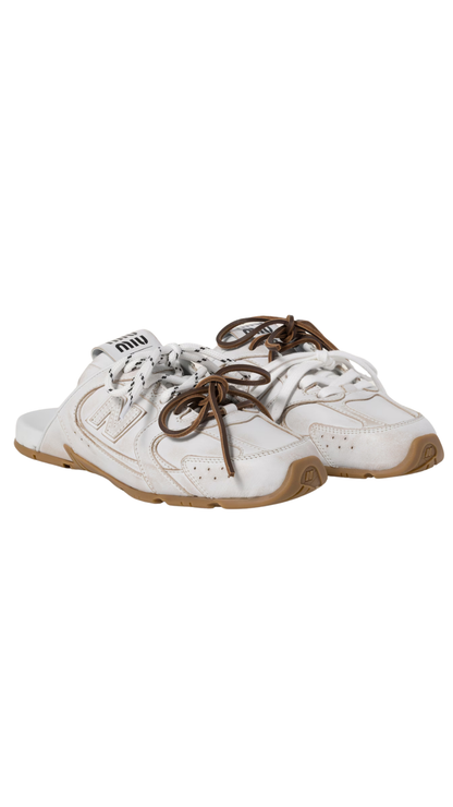 New Balance X Miu Miu 530 SL Deco Calf Leather Mules in White