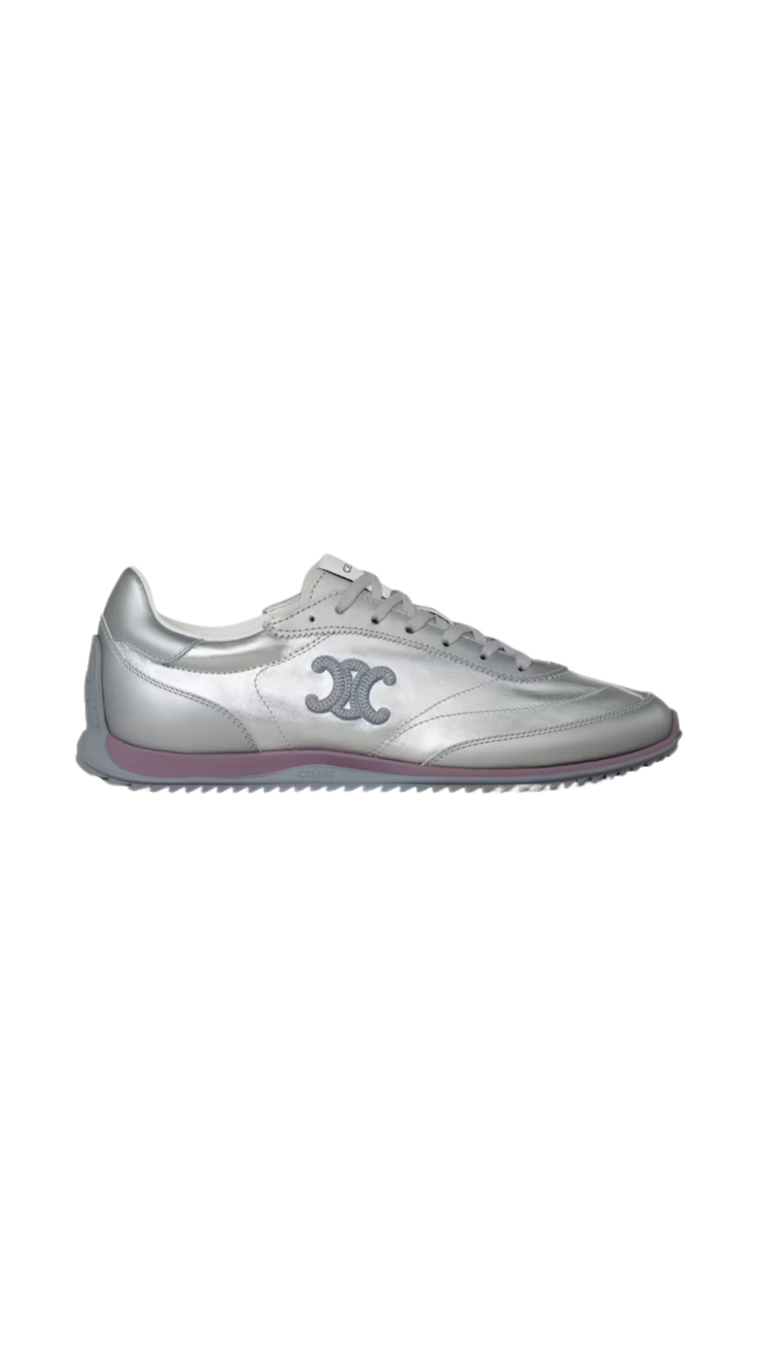 Racer Sneaker in Silver Metallized Fabric and Calfskin