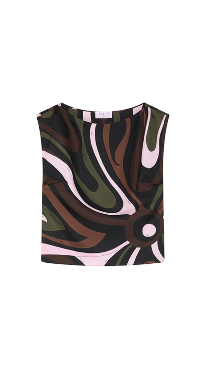 Marmo Print Silk Top in Khaki and Pink