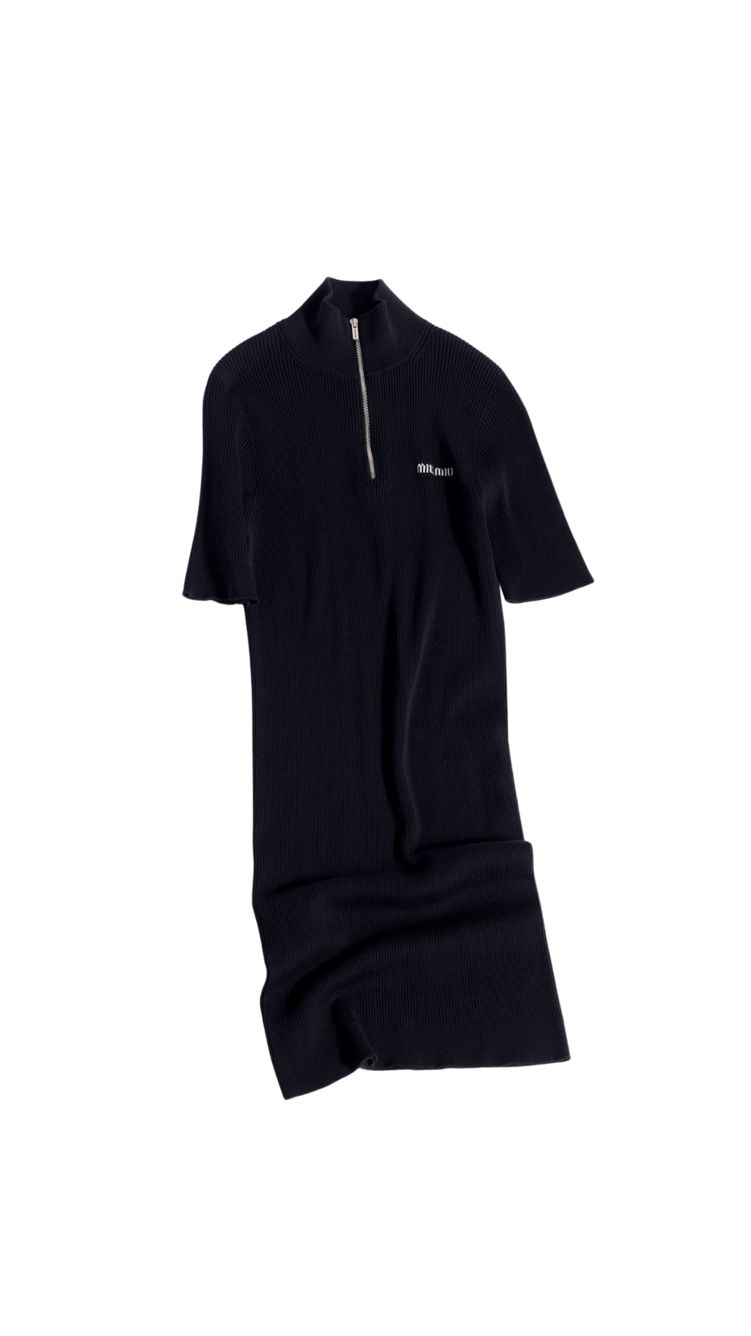 Ribbed Knit Cotton Dress in Navy