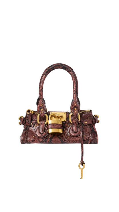 Small Paddington Bag in Rosewood Python-Effect Leather