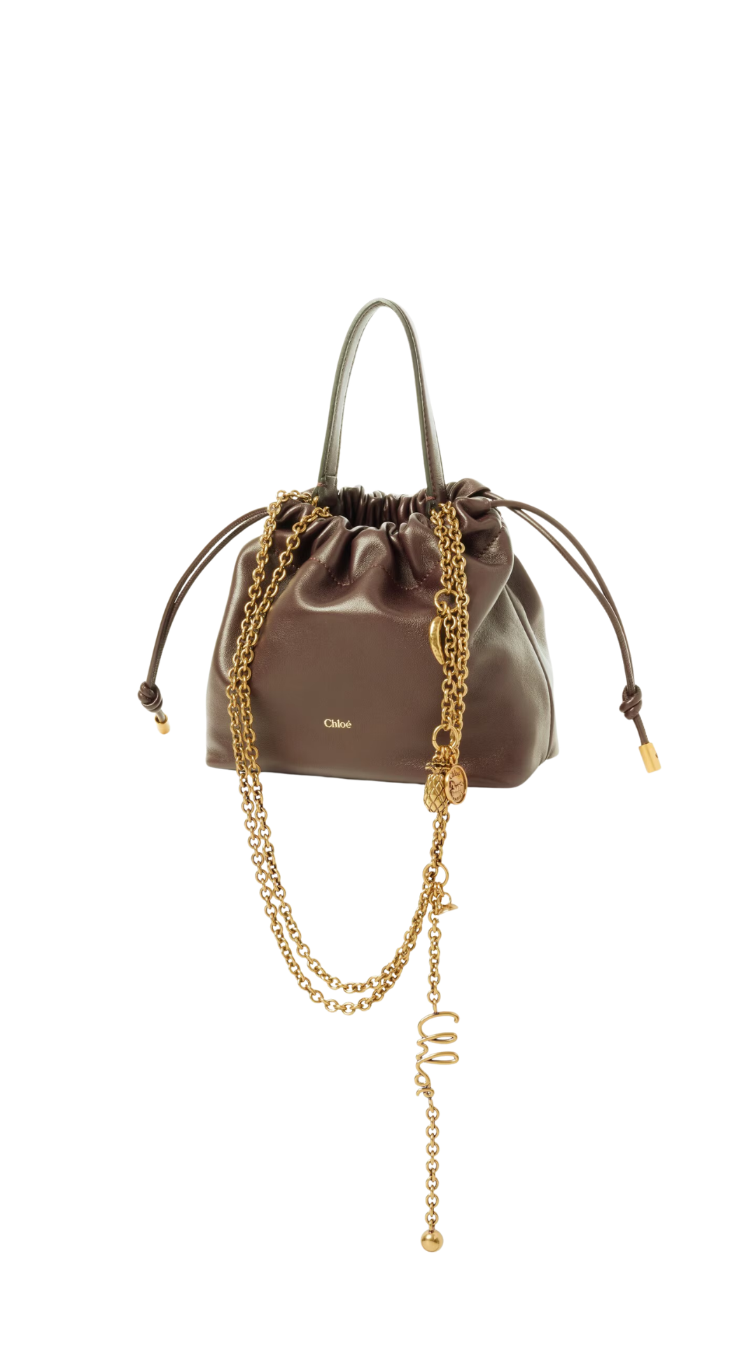 Mini Chloé Icons Shoulder Bag with Chain in Smoked Brown Soft Leather