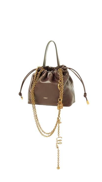 Mini Chloé Icons Shoulder Bag with Chain in Smoked Brown Soft Leather