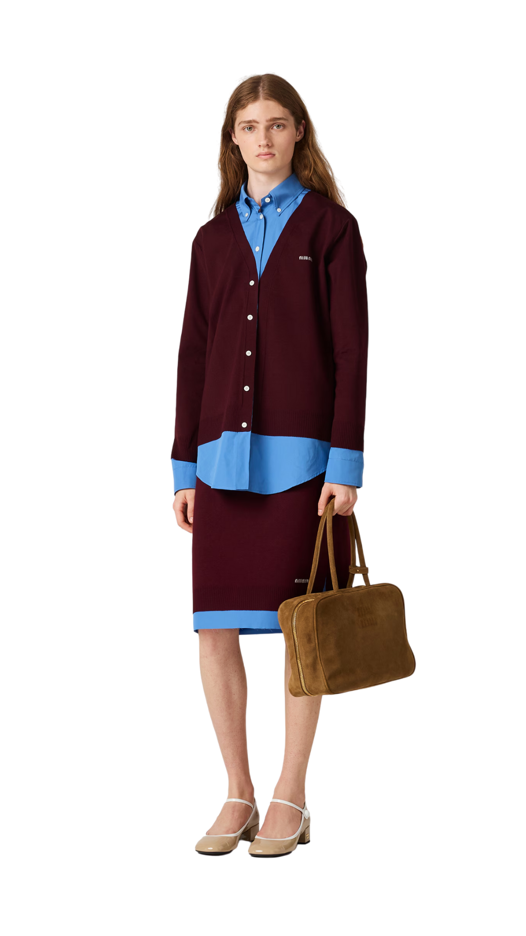 Cashmere and Poplin Shirt in Burgundy/Periwinkle