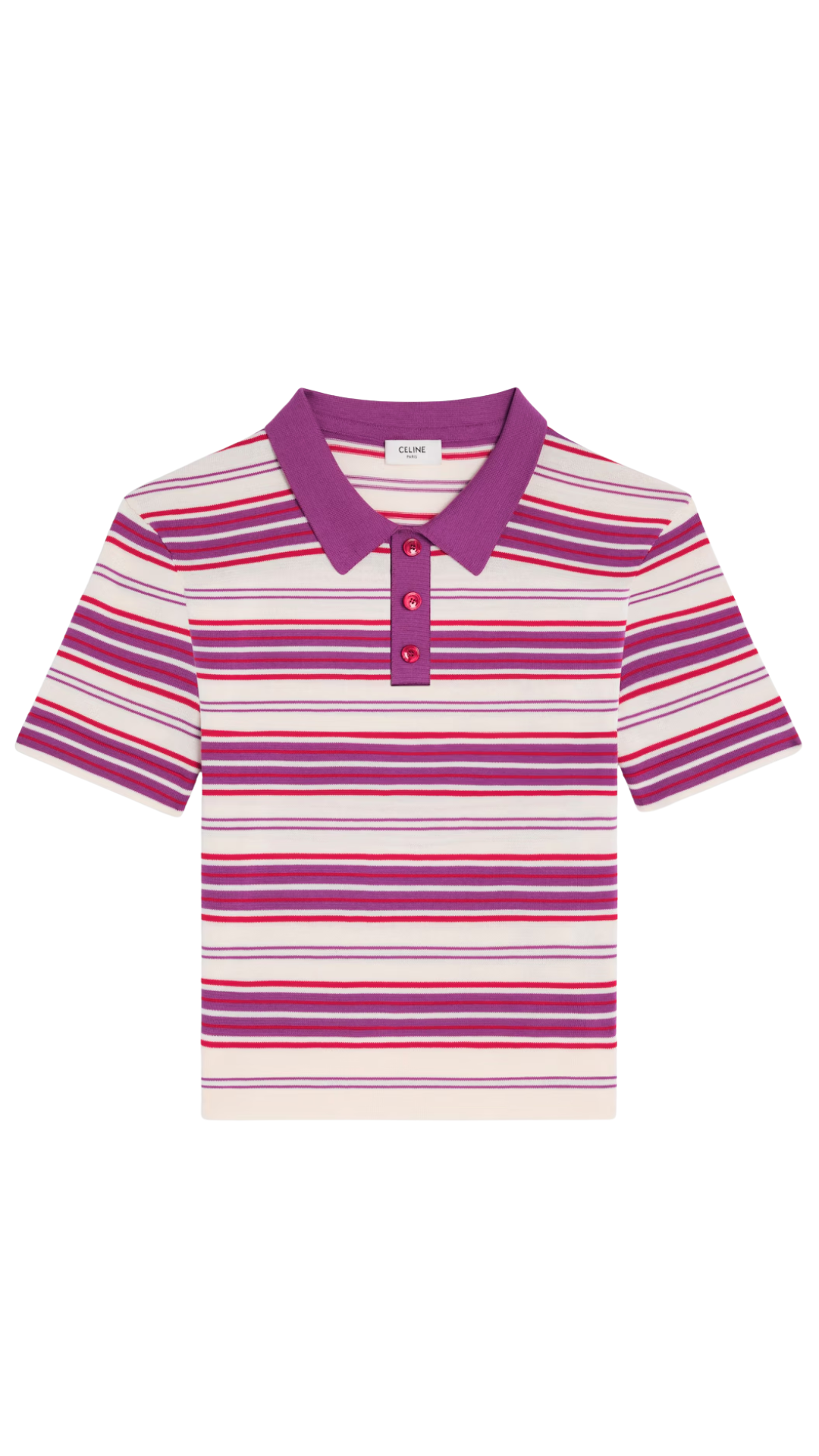 Polo Sweater in White / Purple Striped Cotton