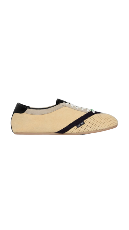 The Flat Sneaker in Ecru Suede Calfskin and Lambskin