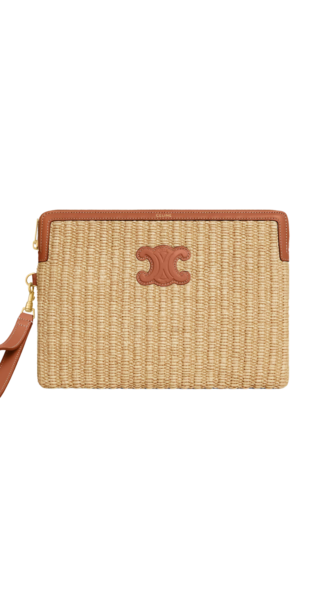 Small Pouch With Strap In Raffia Effect Textile And Calfskin