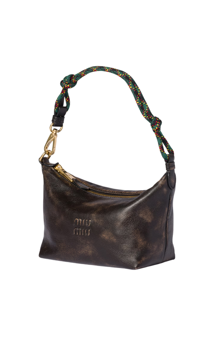 Leather Pouch in Coffee Brown/Green