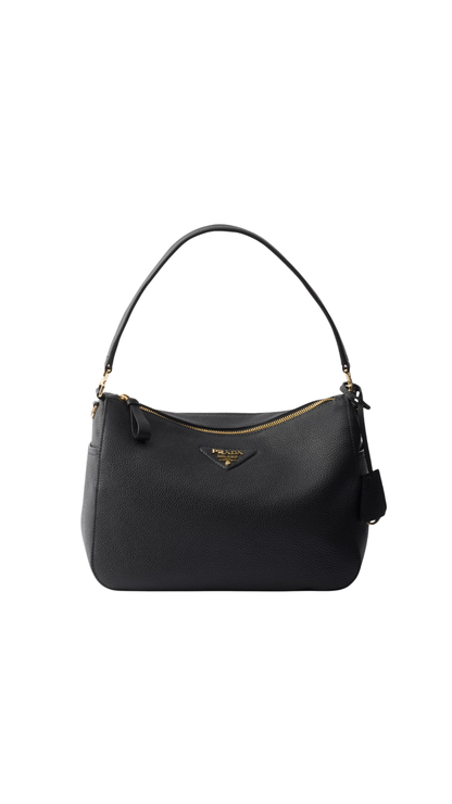 Medium Leather Shoulder Bag in Black