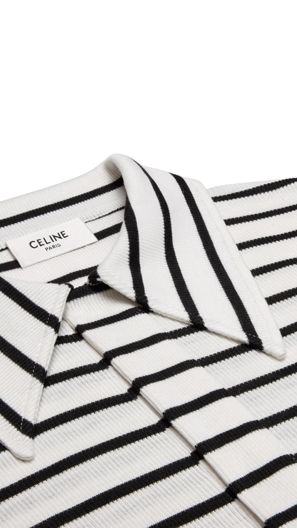 Polo Shirt in Off White/Black Striped Silk Jersey