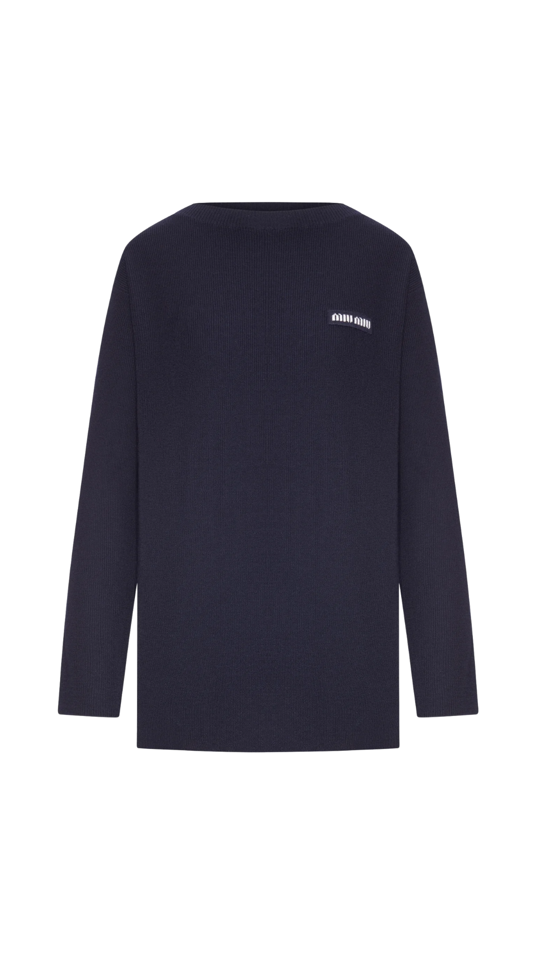 Oversized Ribbed Knit Sweater with Logo in Navy Blue