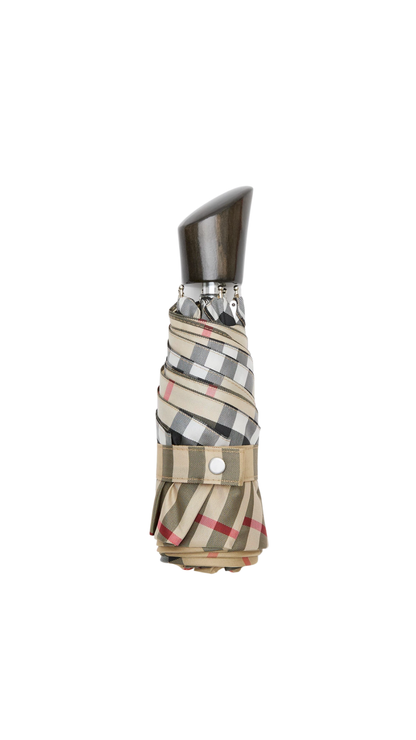 Check Folding Umbrella in Sand Beige