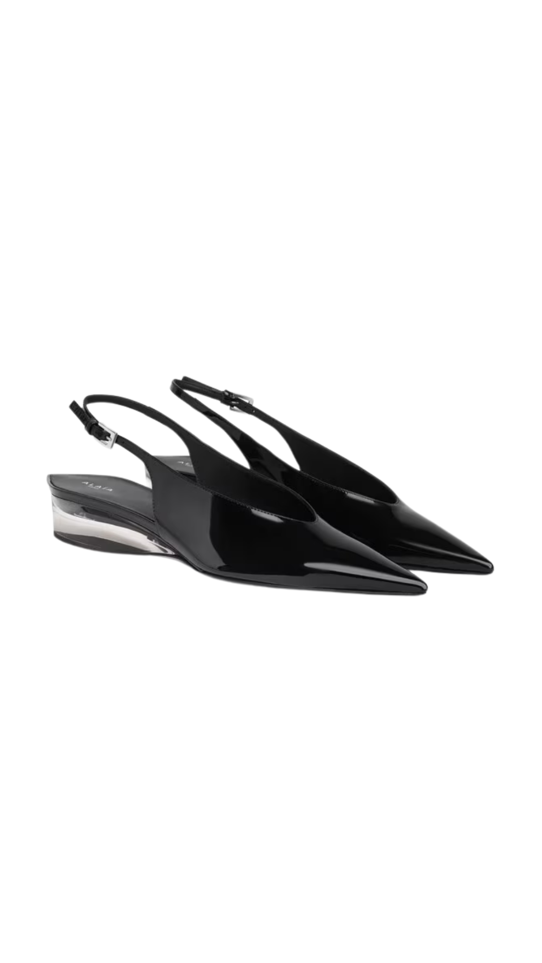 Invisible Wedge Slingbacks in Black Patent Calfskin