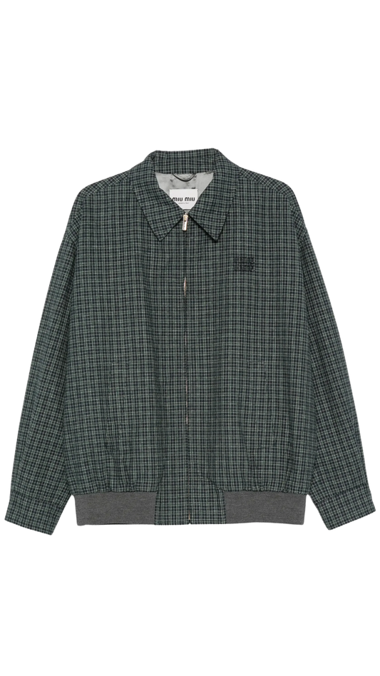 Check-Pattern Logo-Patch Jacket in Green/Blue