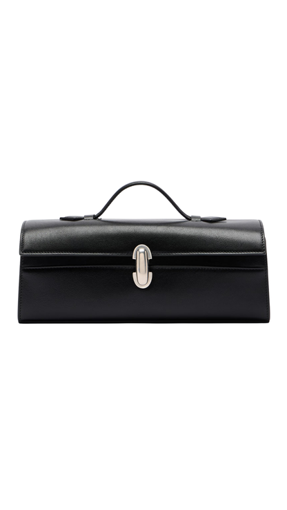 Symmetry Slim Leather Top Handle Bag in Black