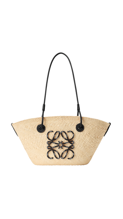 Small Anagram Basket Bag in Iraca Palm and Calfskin