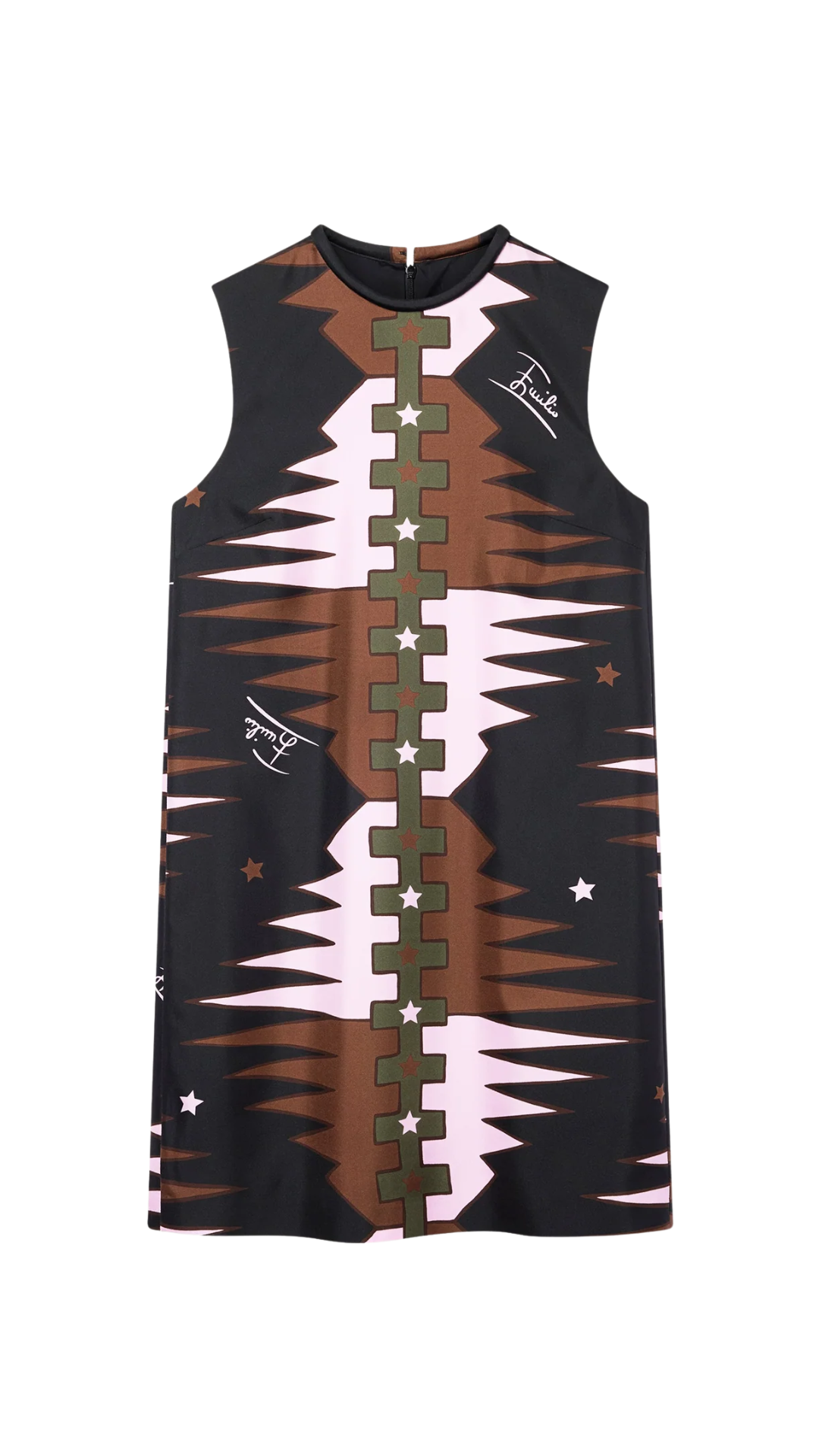 Valdimontone Print Silk Dress in Khaki and Pink