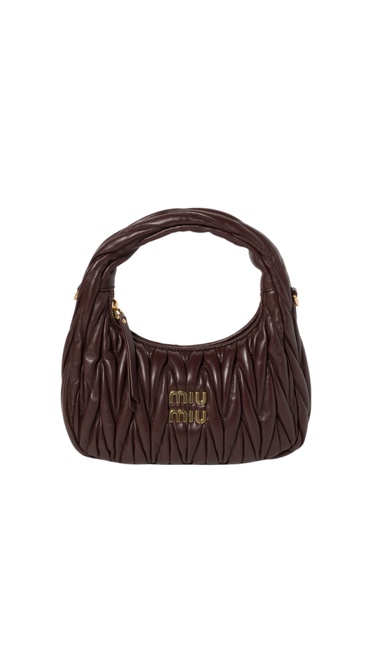 Wander Matelassé Nappa Leather Hobo Small Bag in Briarwood