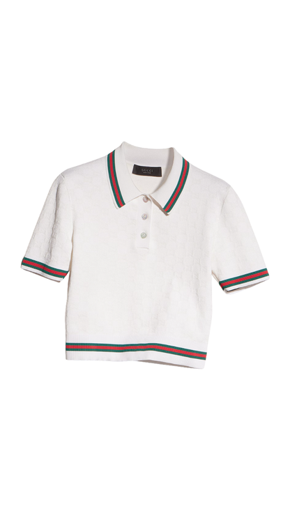 GG Extra Fine Cotton Jacquard Polo Shirt in Ivory