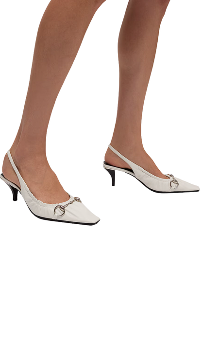 Vittoria Slingback Pump with Elastic in White Soft Nappa Leather