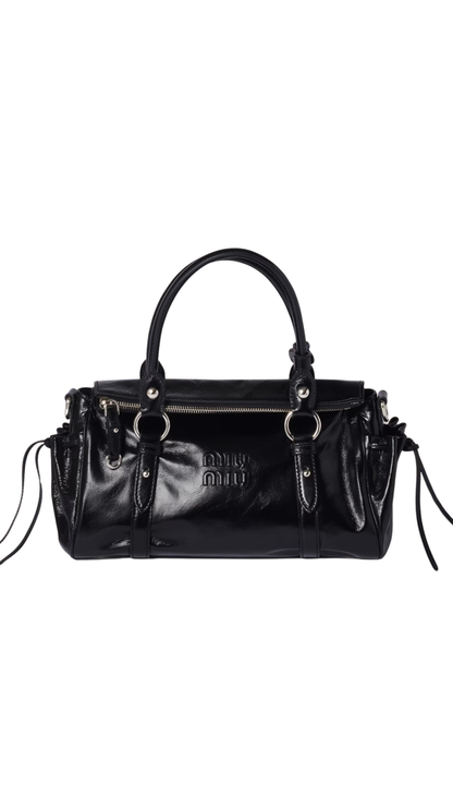 Glossy Leather Handbag in Black