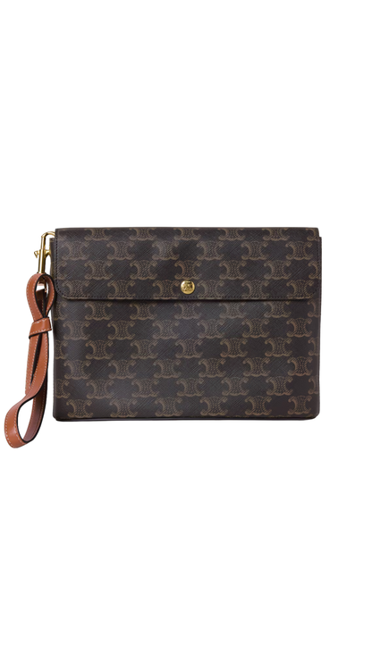 Medium Flap Pouch in Tan Shiny Triomphe Canvas and Lambskin