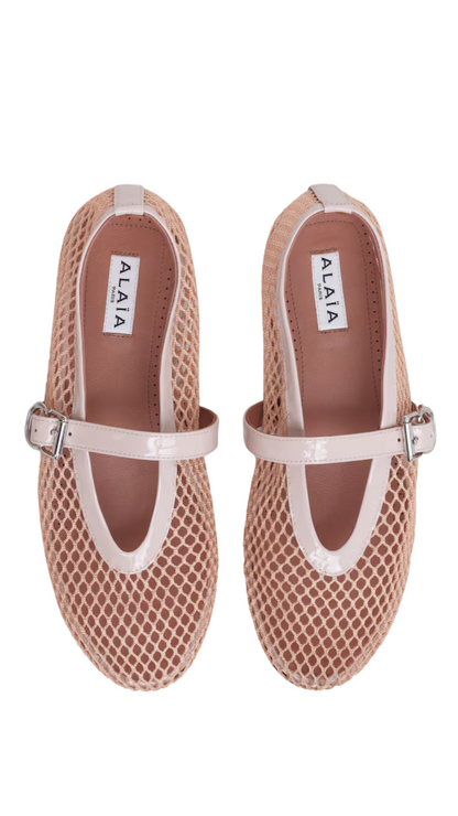 Ballet Flats in Fishnet Nude