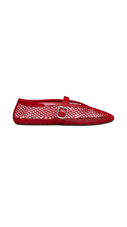 Ballet Flats in Red Fishnet