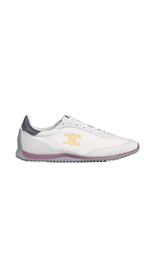 Racer Sneacker in Nylon, Suede Calfskin in Optic White/Light Purple/Grey