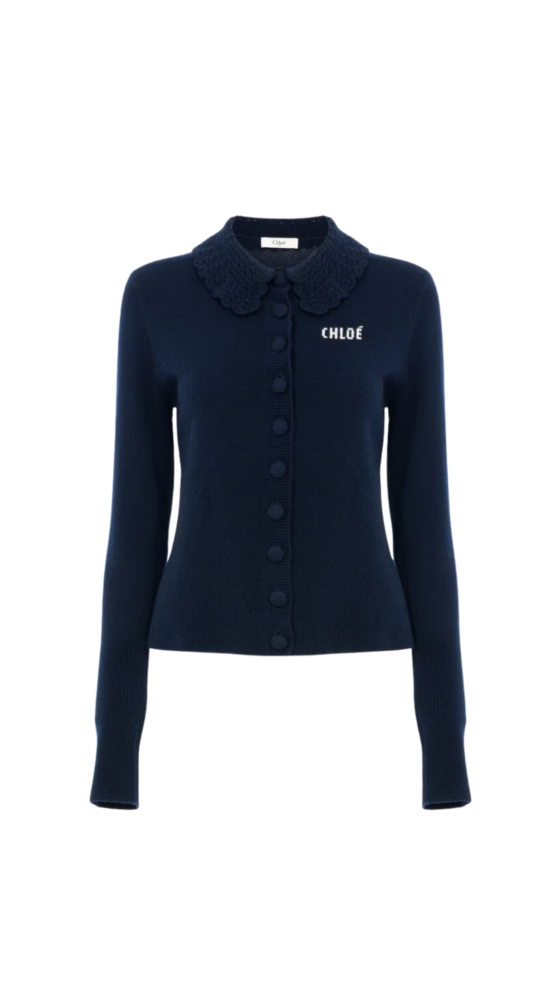 Fitted Logo Cardigan in Ink Navy a Wool Knit