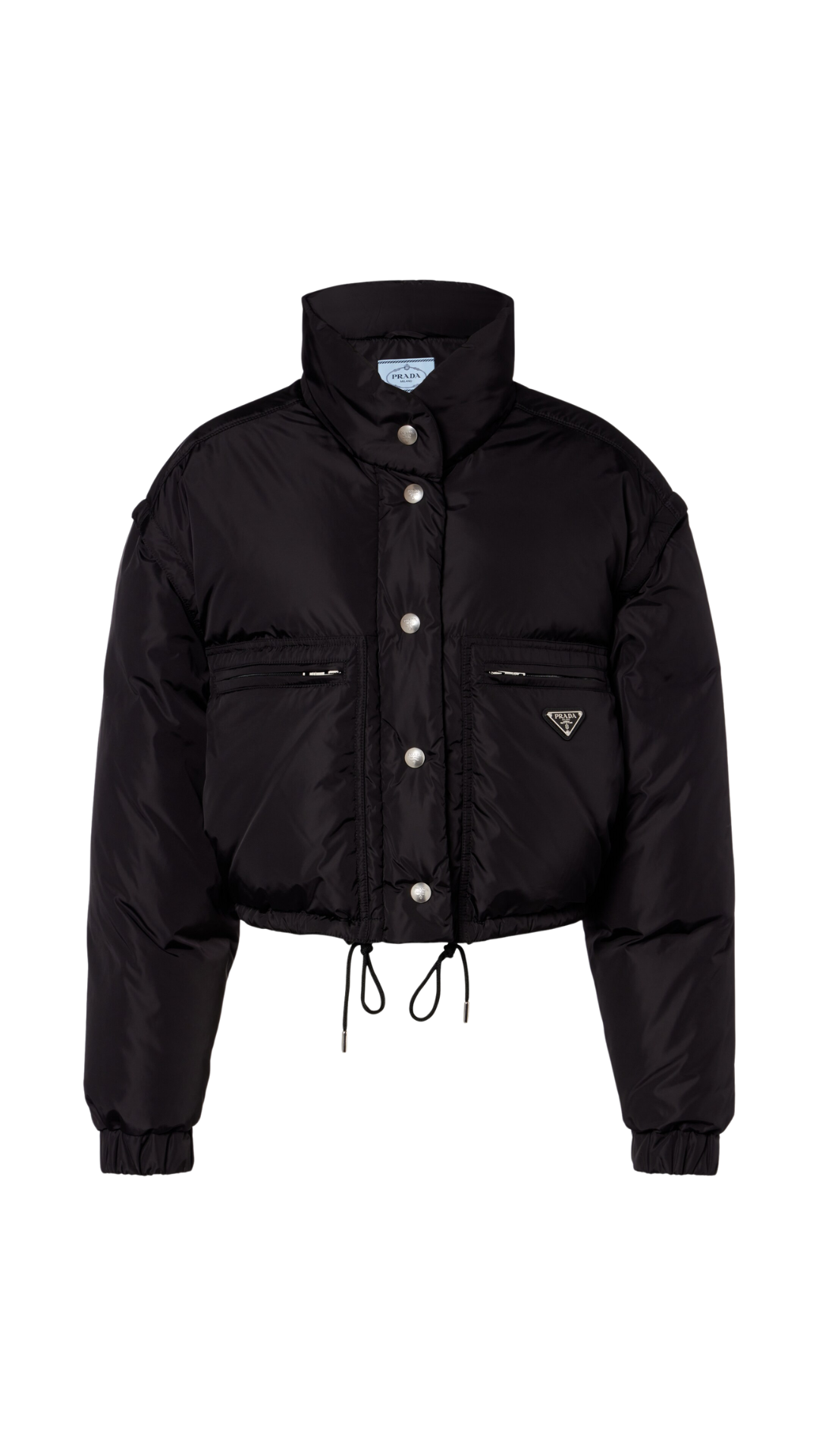 Re-Nylon Cropped Down Jacket in Black