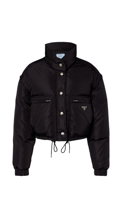 Re-Nylon Cropped Down Jacket in Black