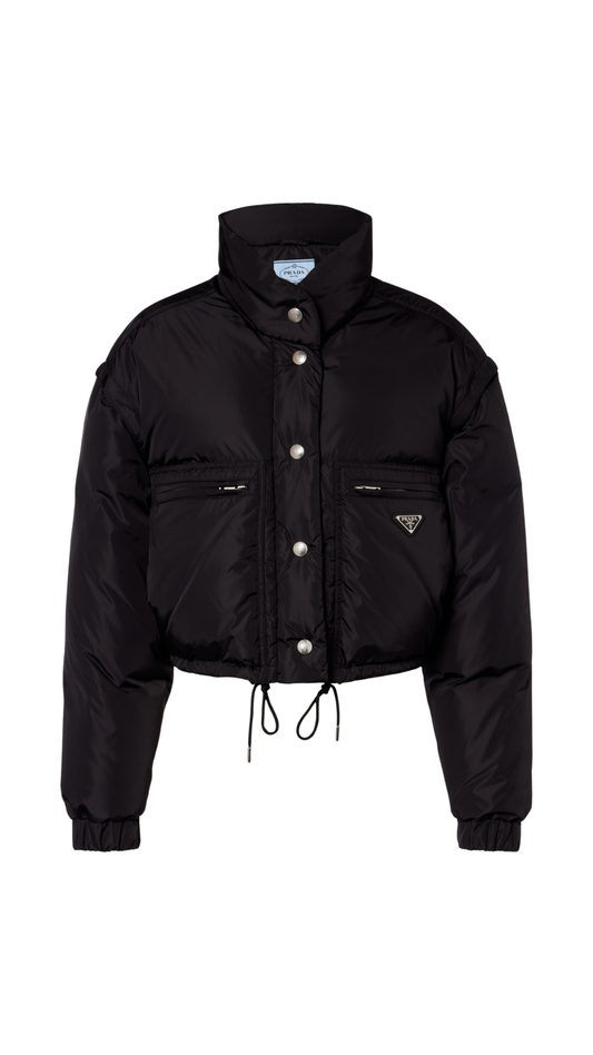 Re-Nylon Cropped Down Jacket in Black