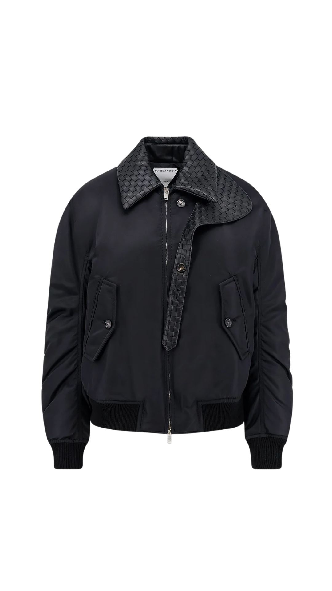Padded Nylon Bomber in Double Black