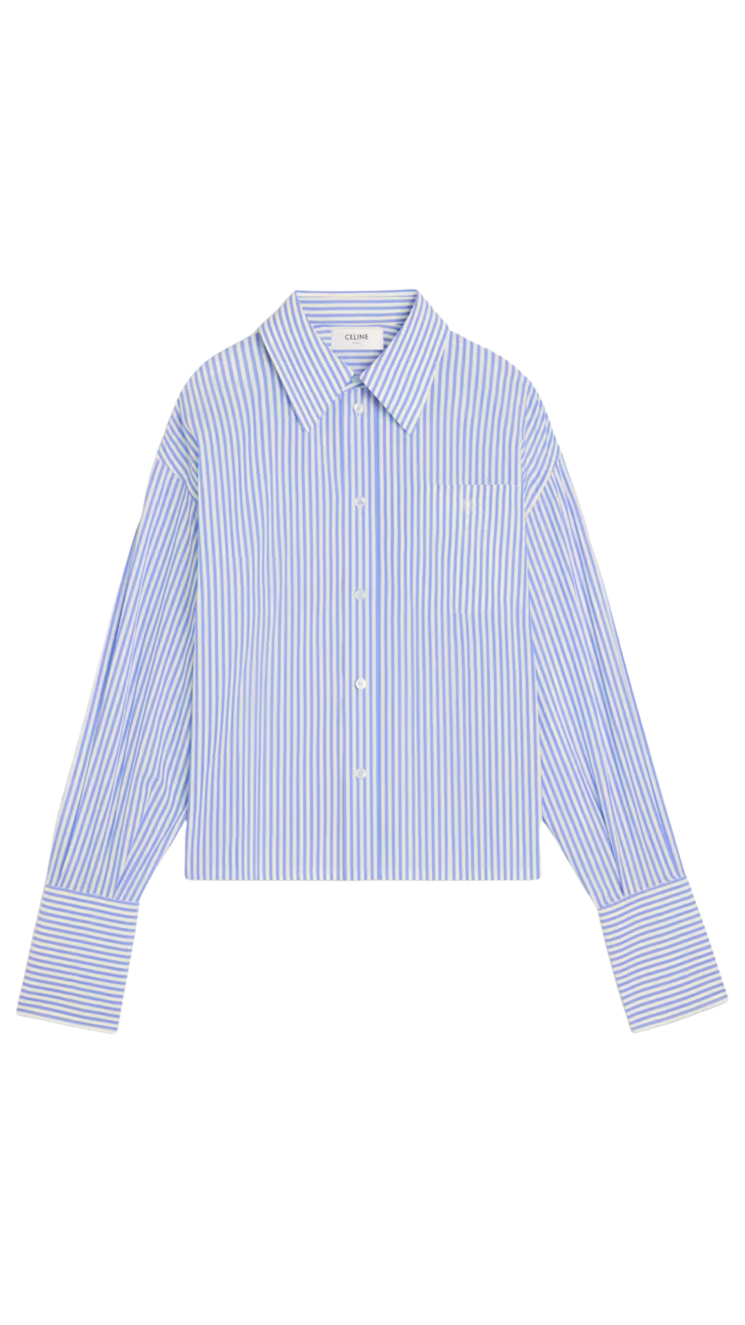 Cropped Shirt in Striped Cotton Poplin in Blue