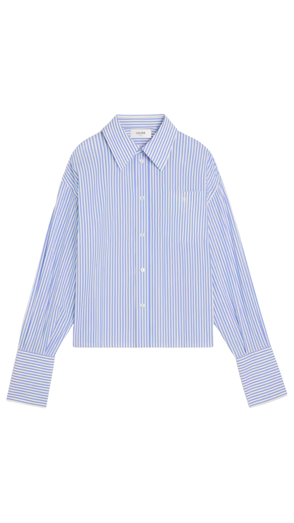 Cropped Shirt in Striped Cotton Poplin in Blue